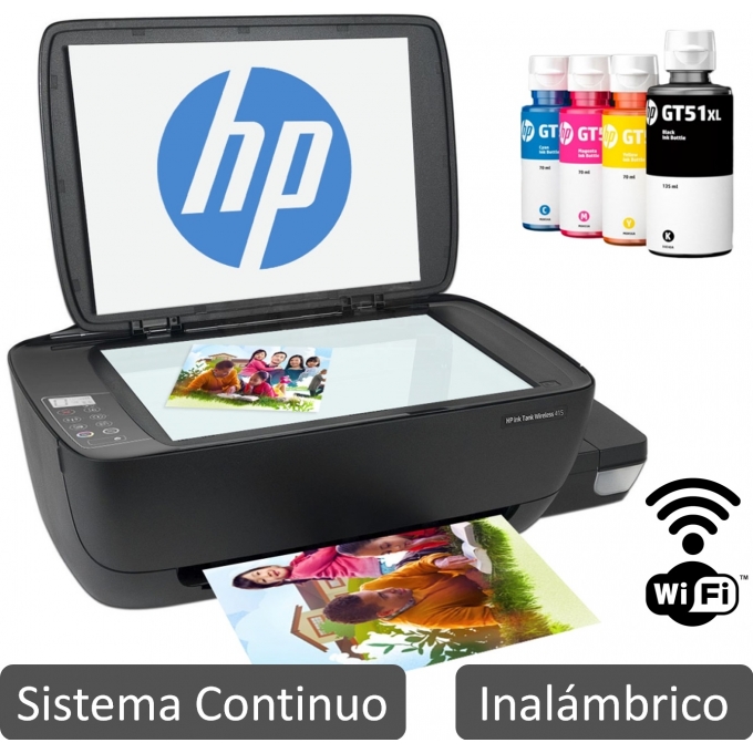 Impresora HP Ink Tank 415, Multifuncional, de sistema continuo, WiFi,  Color, Negro Z4B53A#AKY