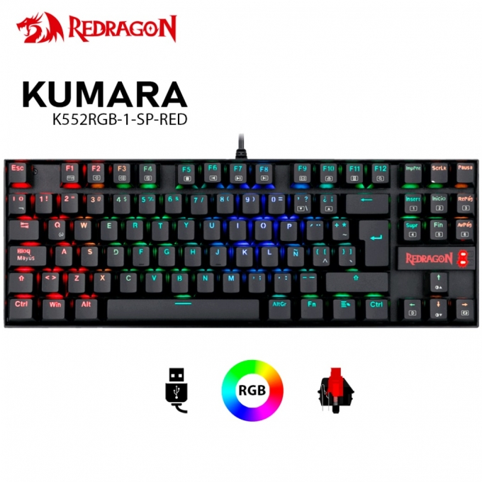 Teclado REDRAGON Kumara K552RGB-1 Black Red Switch, en Español / REDRAGON