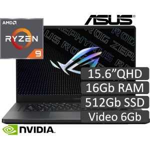 Laptop Asus ROG Zephyrus G15 GA503QM, Ryzen 9 5900HS 3.0 / 4.6 GHz, Memoria  16Gb RAM, Disco Solido 512Gb SSD, Pantalla 15.6' WQHD, Video NVIDIA 6Gb, W11 Home, Gamer, Teclado en ingles / ASUS