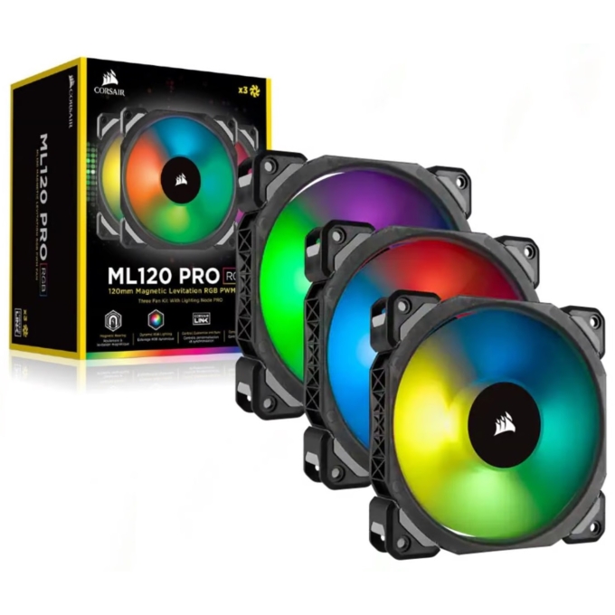 Cooler Fan Corsair ML120 Pro RGB Led, 12 cm, 1600 RPM, 13.2 VDC, 4 pines, PWM Control - ventilador / CORSAIR