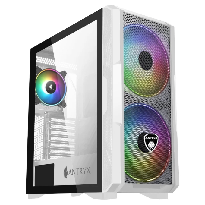 Case Antryx FX Cruiser White Vidrio Templado, ventiladores ARGB de 20 cm incluidos en la parte delantera y DF-310 ARGB x 1 en la parte trasera (AC-FX573W) / ANTRYX