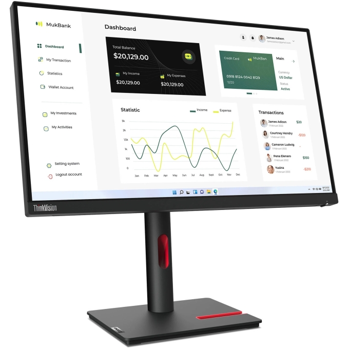 Monitor Lenovo ThinkVision T23i-30, 23pulgadas 1920x1080 WLED IPS HDMI/DP/VGA Color Raven Black / LENOVO