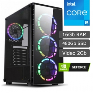 CPU Ensamblado Intel i5-13400F 2.5GHZ/4.6Ghz, 16Gb Memoria RAM DDR4, Disco Solido SSD 480Gb Kingston, Video 2Gb GeForce GT730, PC Gamer