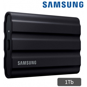 Disco Duro Estado Solido SSD Externo Samsung T7 1Tb Shield USB 3.2 Gen 2 (10Gbps), Portatil, Negro