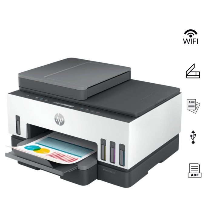 Impresora Multifuncional de tinta HP Smart Tank 750, Impresion/Escaneo/Copia/Wi-Fi/Bluetooth LE/LAN / HP