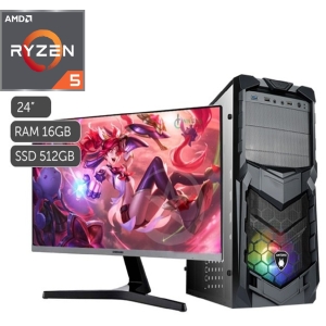 CPU Ensamblado AMD Ryzen5 5600G, Disco Solido SSD 512Gb, Memoria RAM 16Gb, Pantalla LED 24 FHD, Wi-Fi, Teclado y mouse, Gamer