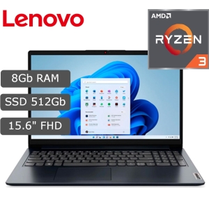 Laptop Lenovo IdeaPad1 15AMN7, AMD Ryzen 3 7320U 2.4/4.1GHz, Memoria RAM 8Gb LPDDR5, Disco Solido 512Gb SSD M.2 PCIe NVMe, Pantalla 15.6 FHD