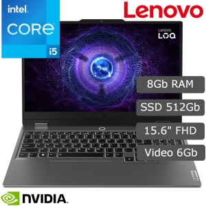 Laptop Lenovo LOQ 15IAX9, Core i5-12450HX 4.4GHz, Memoria RAM 8Gb DDR5, Disco Solido 512Gb SSD M.2 PCIe NVMe, Video NVIDIA GeForce RTX 3050 6Gb GDDR6, Pantalla 15.6 FHD IPS, Gamer