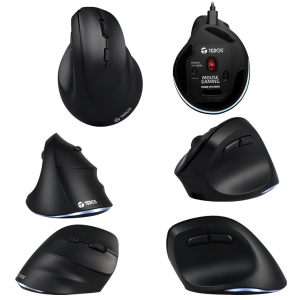 Mouse Teros TE-5169N, Inalambrico Doble Modo: 2.4G+Bluetooth, 2400 DPI, Vertical, Negro