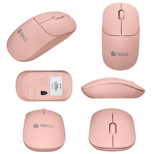 Mouse inalambrico Teros TE1218S, color Rosado, 1000 dpi, receptor USB