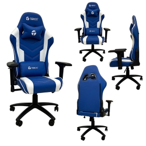Silla gamer TEROS TE-8126B, azul y blanco