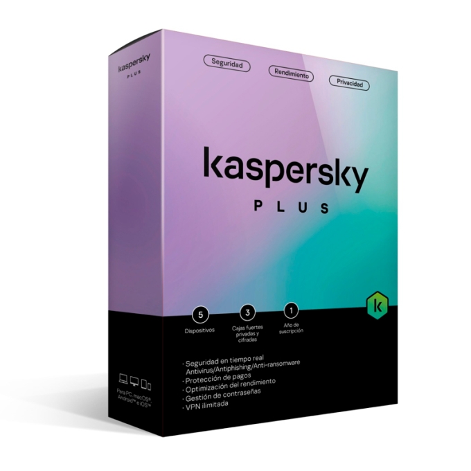 Antivirus Kaspersky Plus Edition, para unos 5 dispositivos, Licencia de 1 año / Kaspersky