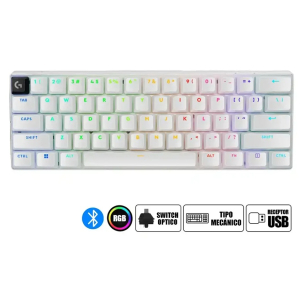 Teclado Logitech PRO X 60 LIGHTSPEED Bluetooth, OPTICO, 65 HRS, RGB WHITE (920-011921) gamer