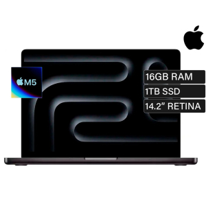 Laptop MacBook Pro, procesador Apple M5 con 10 core CPU y 10 core GPU, Memoria RAM 16Gb, Disco Solido 1Tb SSD, Space Black, Pantalla 14