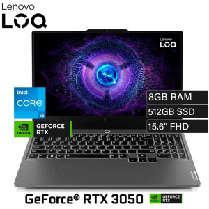 Laptop Lenovo LOQ 15IAX9, Intel i5-12450HX, Memoria RAM 8Gb, Disco Solido 512Gb SSD, Video Nvidia GeForce RTX 3050 6Gb GDDR6, Pantalla 15.6 FHD IPS, gamer 83GS006WLM