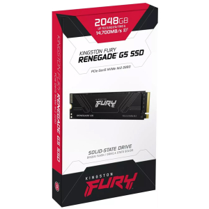 Disco duro solido Kingston FURY Renegade G5 - M.2 2280 Interno - 2TB - PCI Express NVMe (PCI Express NVMe 5.0 x4) - Computadora de escritorio, Portatil Dispositivo compatible - 2048TB TBW