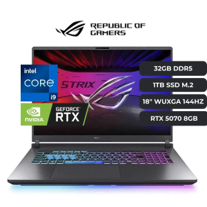 Laptop ASUS ROG STRIX G18 GAMING, Intel i9-14900HX, Memoria RAM 32GB, Disco Solido 1Tb SSD, Video NVIDIA RTX 5070 8Gb, Pantalla 18 (1920x1200) 144Hz, ECLIPSE GRAY, RGB teclado iluminado, G815JPR-IS96, gamer