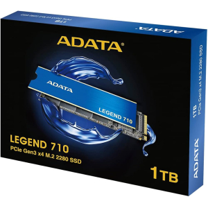 Disco Duro Solido SSD ADATA Legend 710 1TB M.2 2280 NVMe PCIe Gen3 x4, Lectura hasta 2400 MB/s, Disipador de Aluminio, ALEG-710-1TCS interno