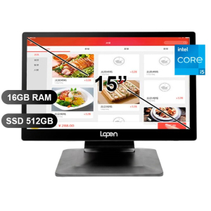 Computadora All in One AIO Lopen POS LN-D180N, Intel Core i5-1235, Memoria RAM 16GB, Disco Solido 512GB SSD, Pantalla Tactil 15, VGA, HDMI, 4 USB, RJ45
