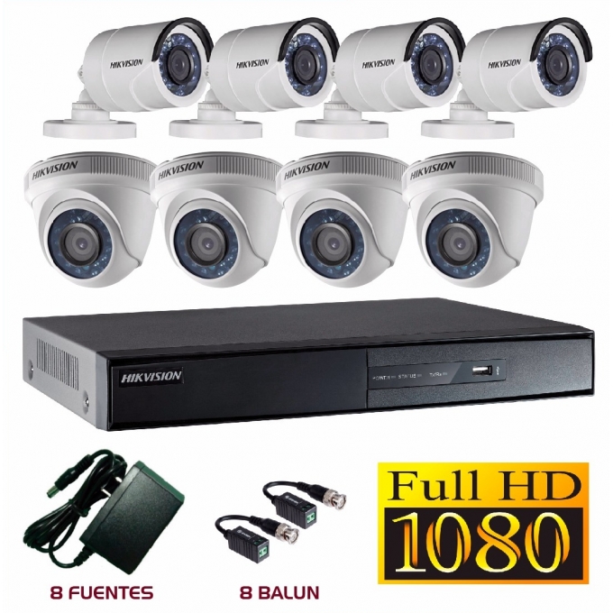 KIT Camara de Seguridad HIKVISION - 8 Camaras 1080 - DVR 8 CANALES - DISCO 2TB HDD / HIKVISION