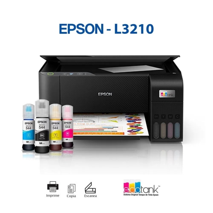 Impresora EPSON Ecotank L3210, Multifuncional, Sistema Tinta continua, USB, C11CJ68303 / EPSON